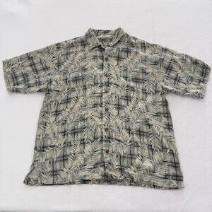 Tommy Bahama Mens Button Up Shirt Green Gray Palm Leaf Print Silk Size Large